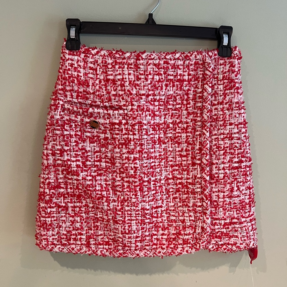 Sandro Red and White Tweed Mini Skirt NWT size 34